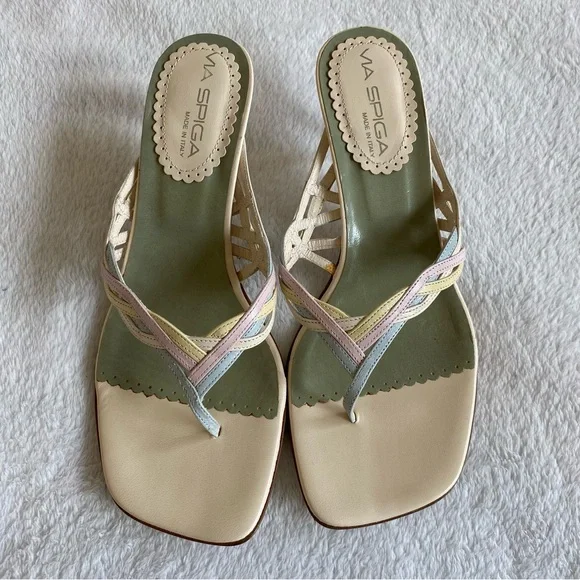 NEW Via Spiga Pastel Colors Kitten Heels Leather Sandals | 7 - Picture 1 of 11